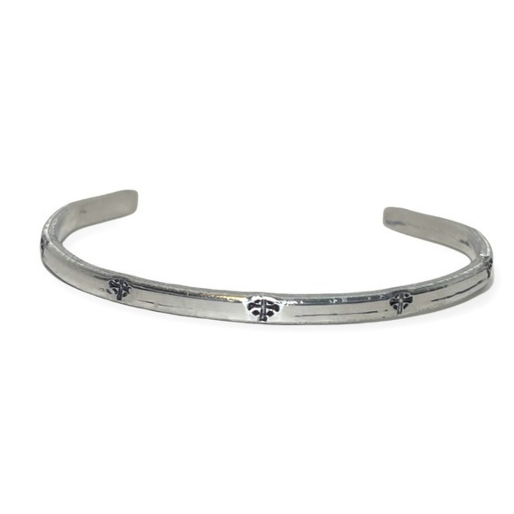 Handmade stamped Celtic Cross delicate stackable silver adjustable cuff bracelet
